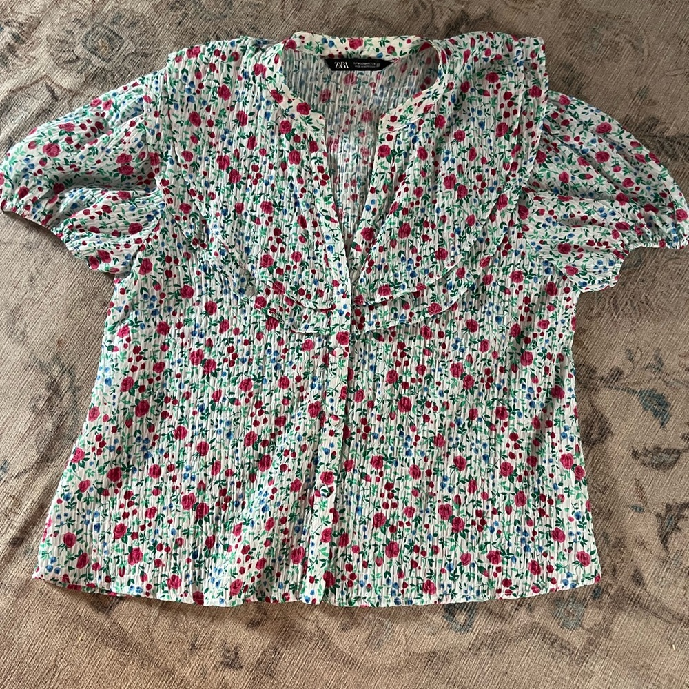 Zara Floral Blouse - Red and White
